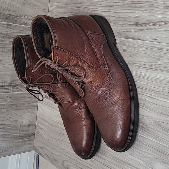 Johnston & Murphy Sheepskin Lined Leather Chukka Boots Men’s 11.5 Brown Pebbled